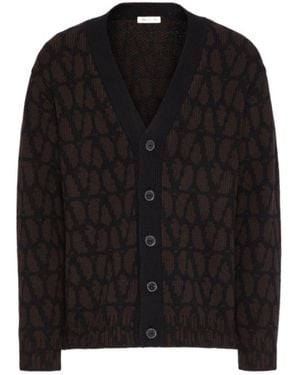 Valentino Toile Iconographe V-Neck Long-Sleeved Cardigan - Black