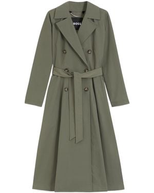 BOSS Water-Repellent Trench Coat With Belt - Green