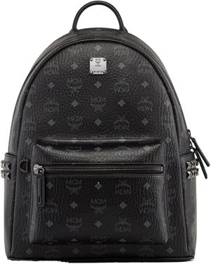MCM All-Over Logo-Printed Zipped Backpack - Black