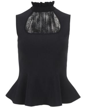 McQueen Lace-Panelled Sleeveless Top - Black