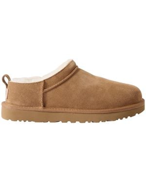 UGG Solid Color Shearling Slippers - Brown