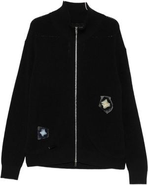 Song For The Mute Flower Zip Up Funnel Cardigan - Black