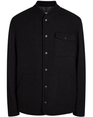Moncler Stand-Collar Woolen Long-Sleeved Coat - Black