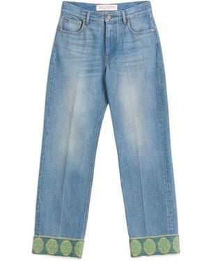 Valentino Logo Patch Straight Leg Jeans - Blue