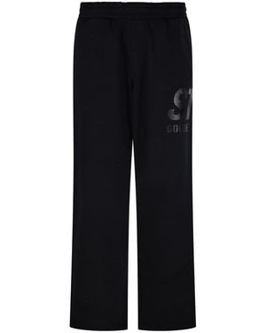 Golden Goose Wide Jogging Pant Logo Print - Black