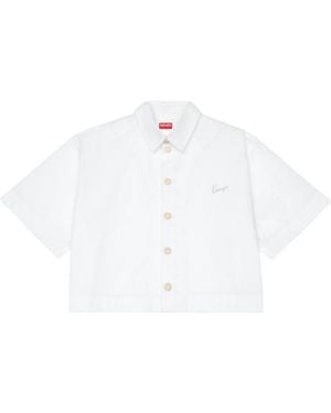 KENZO Cropped Embroidered Logo Shirt - White