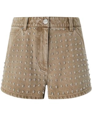 Pinko Studded High-Waist Denim Shorts - Natural
