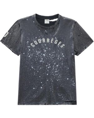 Courreges Embroidered Distressed T-Shirt - Blue