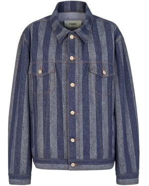 Fendi Striped Button-Up Jacket - Blue