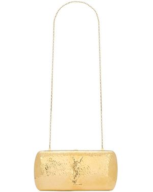 Saint Laurent Evening Logo Plaque Clutch Bag - White