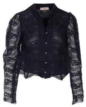 Twinset Lace Sheer Long-Sleeve Top - Blue