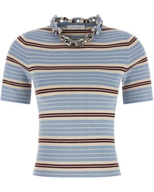 Rabanne Rabanne Striped Chain-Neck T-Shirt - Blue