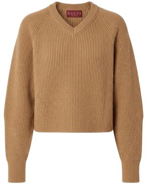 Gucci V-Neck Boxy Sweater in White | Lyst UK