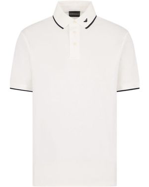 Emporio Armani Logo Embroidered Short Sleeved Polo Shirt - White