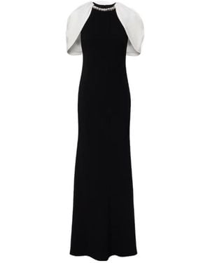 Roland Mouret Embellished Caped Satin Crepe Gown - Black