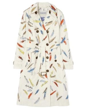 Burberry Long Embroidered Tropical Gabardine Foxfield Trench Coat - White