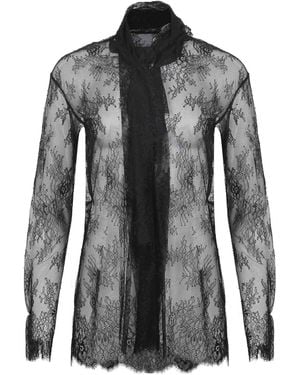Alberta Ferretti Sheer Embroidered Long Sleeve T-Shirt - Black