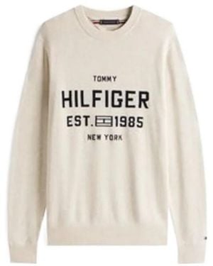 Tommy Hilfiger Logo-Detail Knitted Cotton Jumper - White