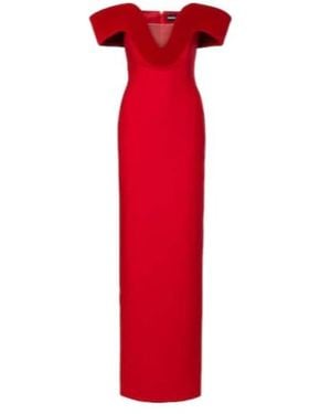David Koma Velvet-Trimmed Wool-Blend Gown - Red