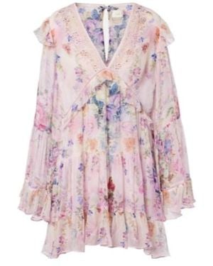 CAMILLA Embellished Floral Silk Chiffon Minidress - Pink