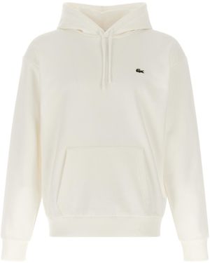 Lacoste Logo Embroidered Drawstring Hoodie - White