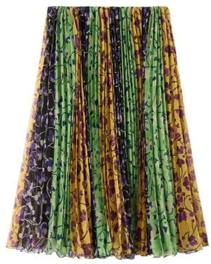 La DoubleJ Floral-Detail Pleated Midi Skirt - Green