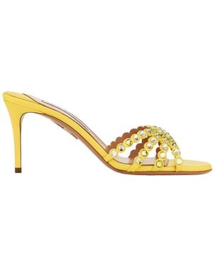 Aquazzura Tequila Crystal-Embellished Scallop Sandals - Metallic