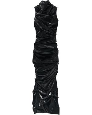 McQueen High-Neck Laminated Jersey Wrap Dress - Black