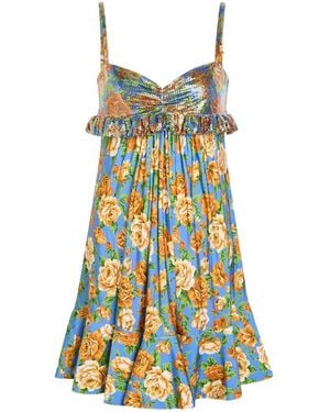 Rabanne Floral-Print Chainmail And Jersey Mini Dress - Multicolour