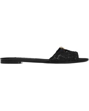 Dolce & Gabbana Lace Flat Slides - Black