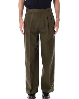 DUNST Double Pleated Wide-Leg Chino Trousers - Green