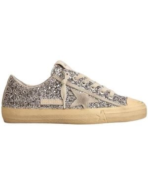 Golden Goose V-Star Glittered Lace-Up Trainers - Brown