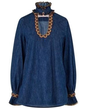 Valentino Embroidered Denim Top - Blue
