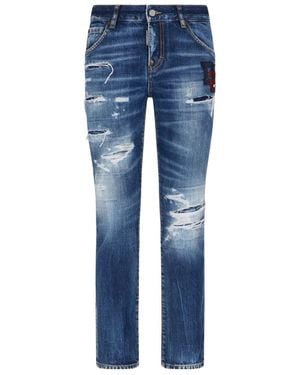 DSquared² Distressed Cropped Jeans - Blue