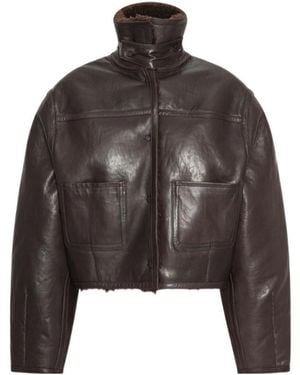 ROTATE BIRGER CHRISTENSEN Bonded Fur Leather Jacket Dark - Brown