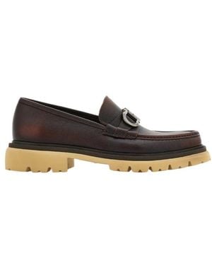 Ferragamo Moccasin With Gancini Ornament - Black