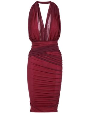 Amazuìn Transparent Pleated Midi Dress - Red