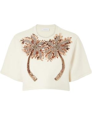 Rabanne Crystal-Embellished Embroidered Cropped T-Shirt - White