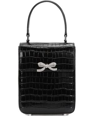 Self-Portrait Bow Embellished Embossed Mini Bag - Black