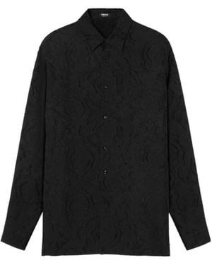 Versace Patterned-Jacquard Long-Sleeved Buttoned Shirt - Black