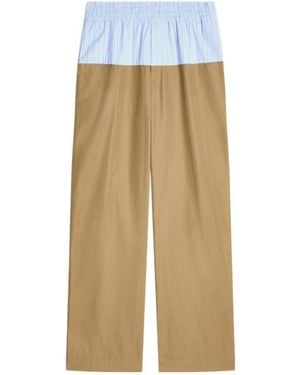 Dries Van Noten Contrast Waist Pinstriped Trousers - Natural