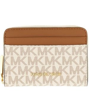 Michael Kors Michael Jet Set Small Signature Logo Zip-Around Card Case - White