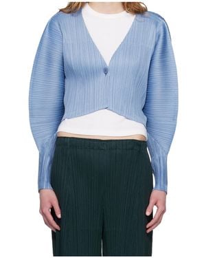 Pleats Please Issey Miyake Puffy V-Neck Top - Blue