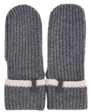 Brunello Cucinelli Bead-Embellished Knitted Gloves - Blue