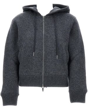 Thom Browne Zip-Up Drawstring Knitted Hoodie - Black
