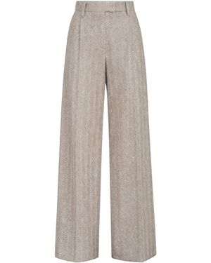 Brunello Cucinelli Dazzling Chevron Embroidery Loose Pleated Trousers - Grey