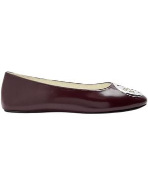 Tory Burch Reva Glossed Leather Ballet Flats - Brown