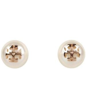 Tory Burch Crystal Pearl Stud Earrings - White