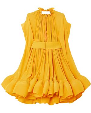 Lanvin Cape-Effect Belted Charmeuse Mini Dress - Yellow