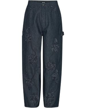 ROTATE BIRGER CHRISTENSEN Rose-Embroidery Five-Pocket Jeans - Blue